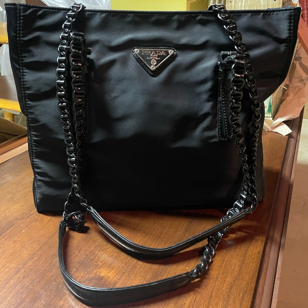 Prada Vintage Tessuto Nylon Chain Strap Tote Bag